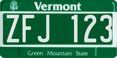 VT license plate ZFJ123