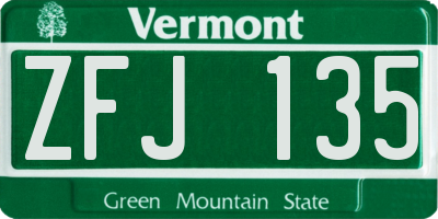 VT license plate ZFJ135