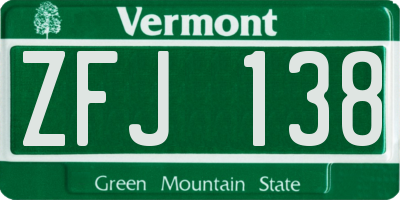 VT license plate ZFJ138