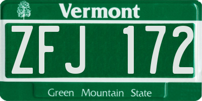 VT license plate ZFJ172