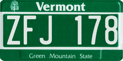 VT license plate ZFJ178