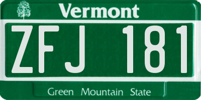 VT license plate ZFJ181