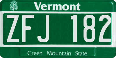 VT license plate ZFJ182