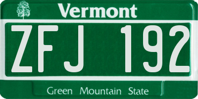 VT license plate ZFJ192
