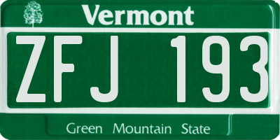 VT license plate ZFJ193