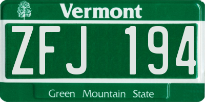 VT license plate ZFJ194