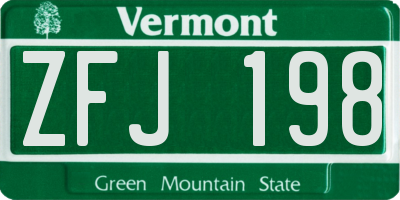 VT license plate ZFJ198