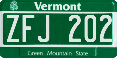 VT license plate ZFJ202