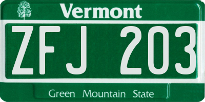 VT license plate ZFJ203