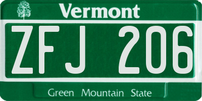 VT license plate ZFJ206