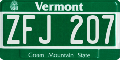 VT license plate ZFJ207