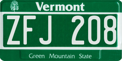 VT license plate ZFJ208