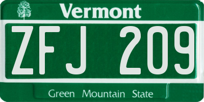 VT license plate ZFJ209