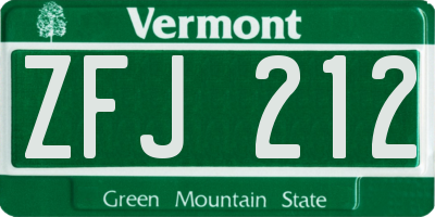 VT license plate ZFJ212
