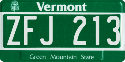VT license plate ZFJ213