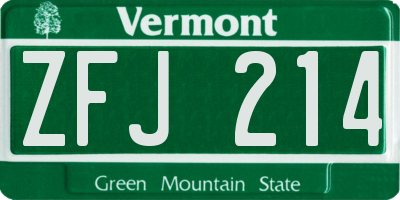 VT license plate ZFJ214