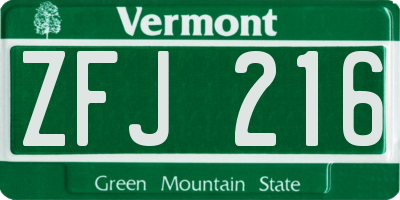 VT license plate ZFJ216