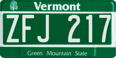 VT license plate ZFJ217