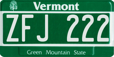 VT license plate ZFJ222