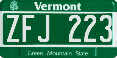 VT license plate ZFJ223