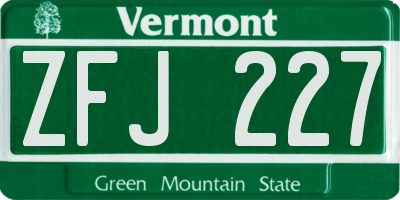 VT license plate ZFJ227