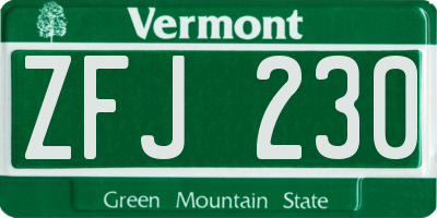 VT license plate ZFJ230
