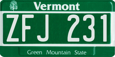 VT license plate ZFJ231