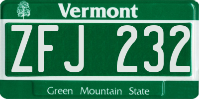 VT license plate ZFJ232