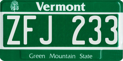 VT license plate ZFJ233