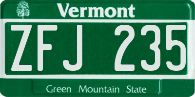 VT license plate ZFJ235