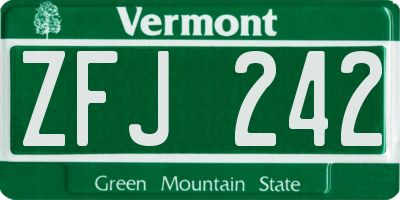 VT license plate ZFJ242