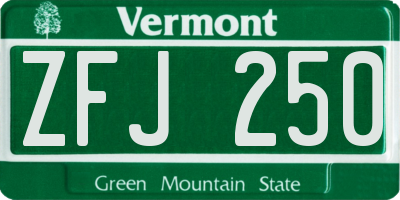 VT license plate ZFJ250