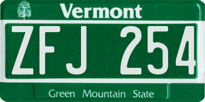 VT license plate ZFJ254