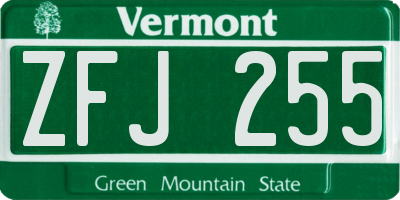 VT license plate ZFJ255