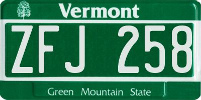 VT license plate ZFJ258