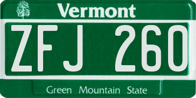 VT license plate ZFJ260