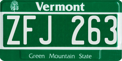 VT license plate ZFJ263