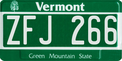 VT license plate ZFJ266