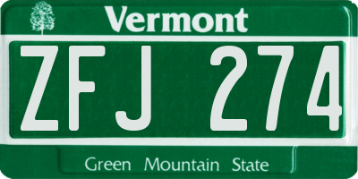 VT license plate ZFJ274