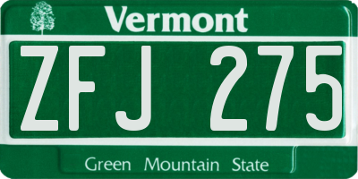 VT license plate ZFJ275