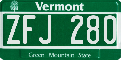 VT license plate ZFJ280