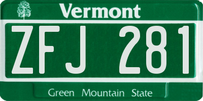 VT license plate ZFJ281