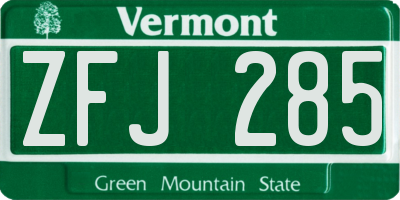 VT license plate ZFJ285