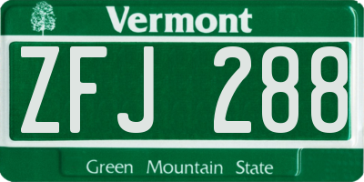 VT license plate ZFJ288