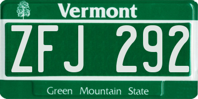 VT license plate ZFJ292