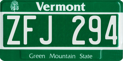 VT license plate ZFJ294