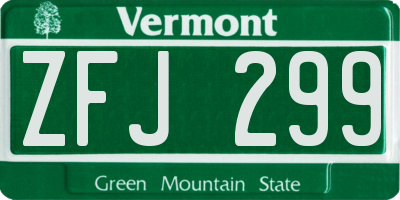 VT license plate ZFJ299