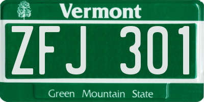 VT license plate ZFJ301