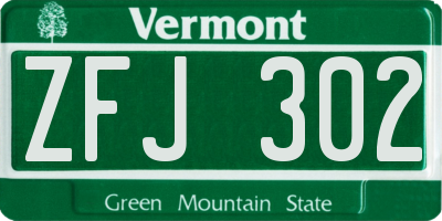 VT license plate ZFJ302