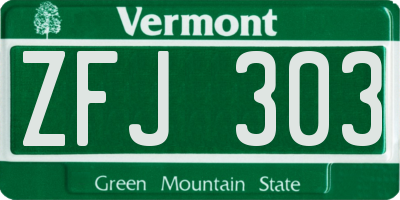 VT license plate ZFJ303